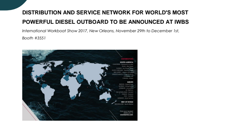 Cox Powertrain: International WorkBoat Show - Distribution and Service Network for World's Most Powerful Diesel Outboard to be Announced