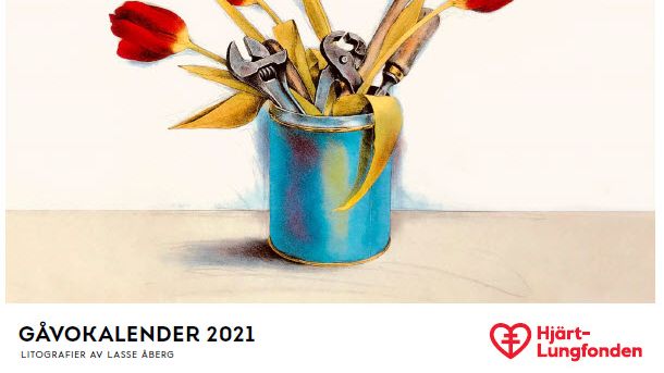 Hjärt-Lungfondens gåvokalender 2021 med litografier av Lasse Åberg