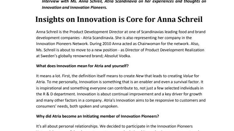 Insights on Innovation is Core for Anna Schreil