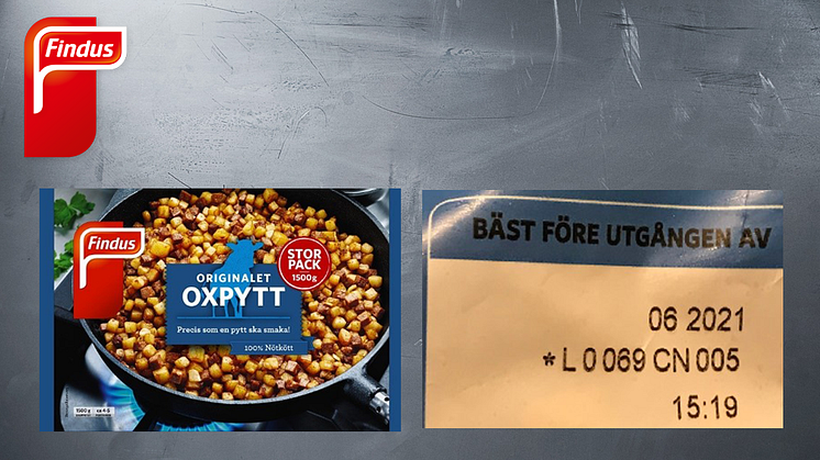 Findus återkallar ett parti av produkten Originalet Oxpytt Storpack 1500 gram, art.nr. 96007717