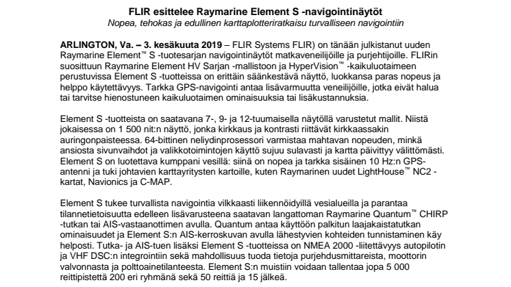 FLIR esittelee Raymarine Element S -navigointinäytöt