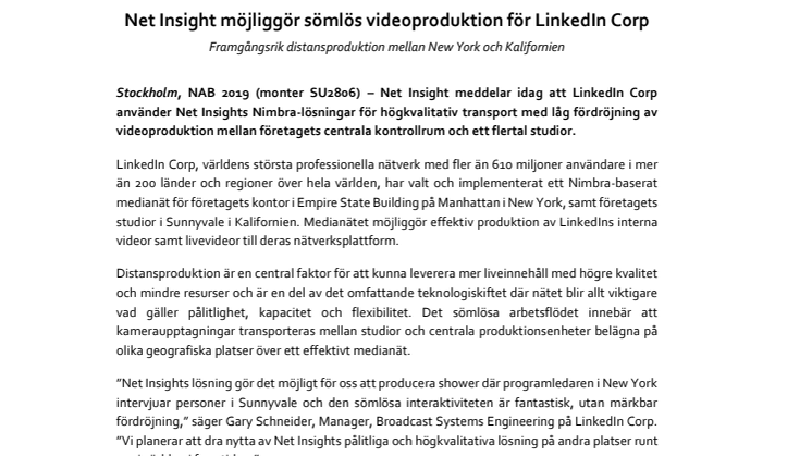 Net Insight möjliggör sömlös videoproduktion för LinkedIn Corp