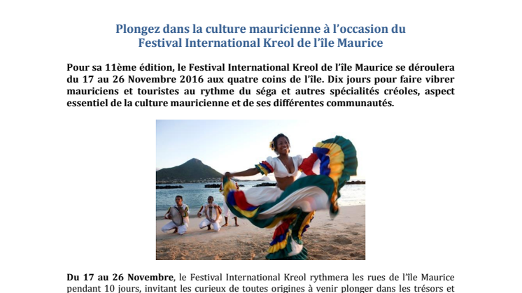 Plongez dans la culture mauricienne à l’occasion du Festival International Kreol de l’île Maurice 