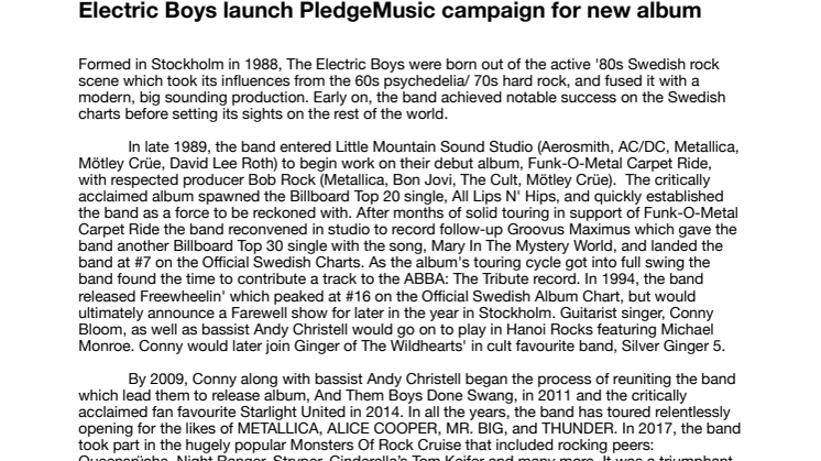 Electric Boys launch PledgeMusic campaign for new album 