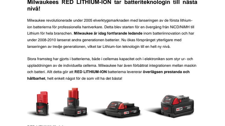 Milwaukees RED LITHIUM-ION tar batteriteknologin till nästa nivå!