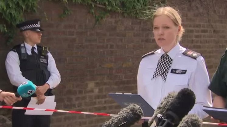 Clair Kelland delivers statement at the scene