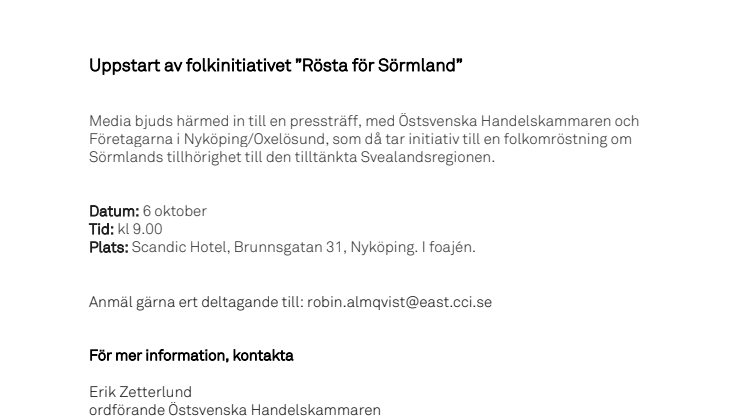 Pressinbjudan: Uppstart av folkinitiativet "Rösta för Sörmland"