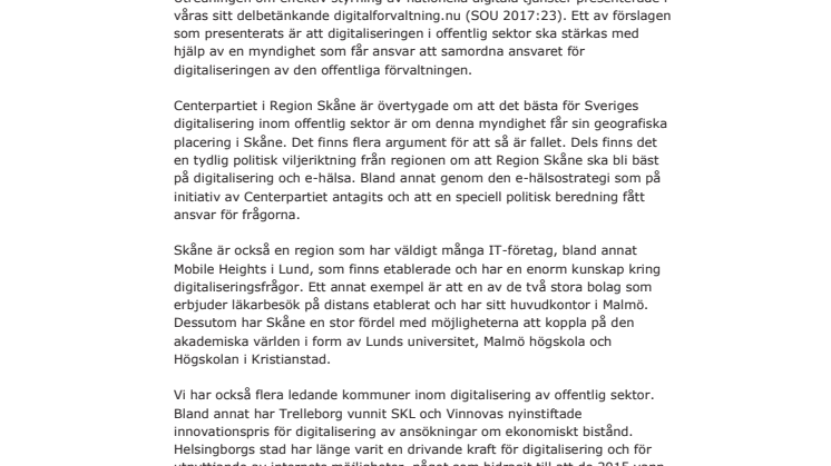 Intiativ - Gör Skåne till det nationella centrumet för offentlig digitalisering