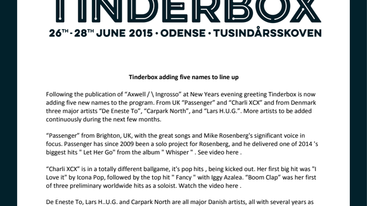 Tinderbox adding five names to line up