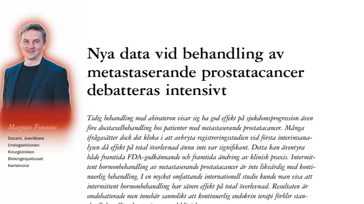 Överläkare Magnus Fovaeus: Nya data vid behandling av metastaserande prostatacancer debatterades intensivt, ASCO 2012