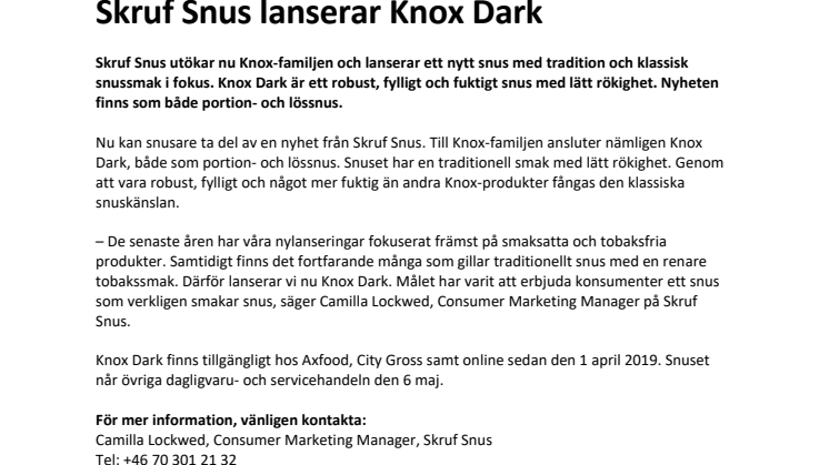 Skruf Snus lanserar Knox Dark