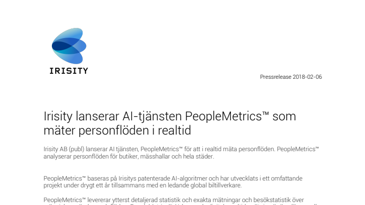Irisity lanserar AI-tjänsten PeopleMetrics™ som mäter personflöden i realtid 