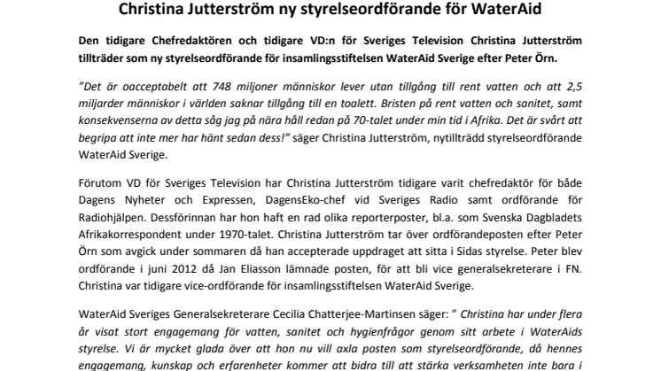 Christina Jutterström ny styrelseordförande för WaterAid