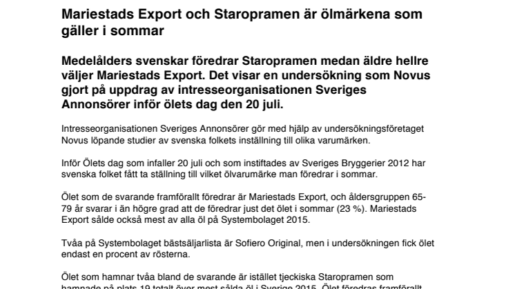 Mariestads Export och Staropramen är ölmärkena som gäller i sommar