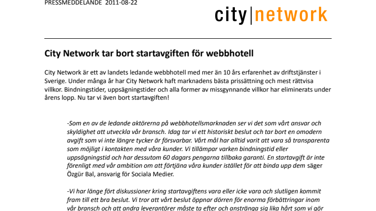 City Network tar bort startavgiften för webbhotell