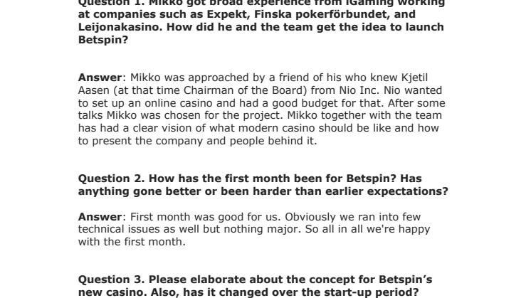 Mobila Casino ställer 9 frågor till Betspin