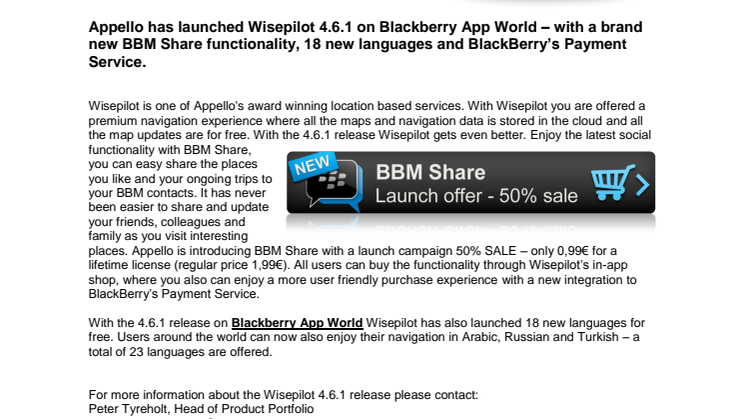 Wisepilot 4.6.1 released on Blackberry App World