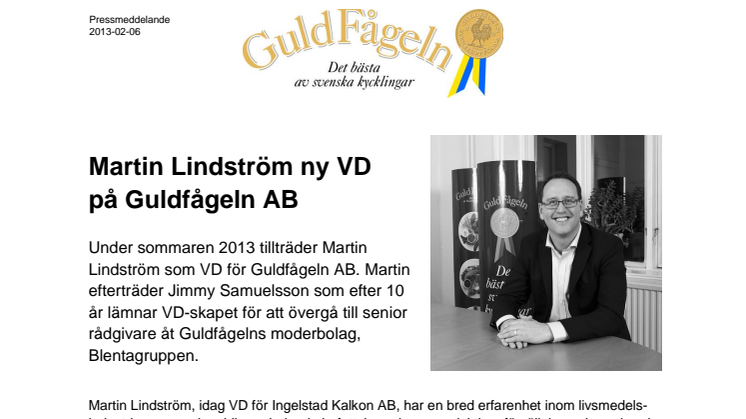 Martin Lindström ny VD på Guldfågeln AB