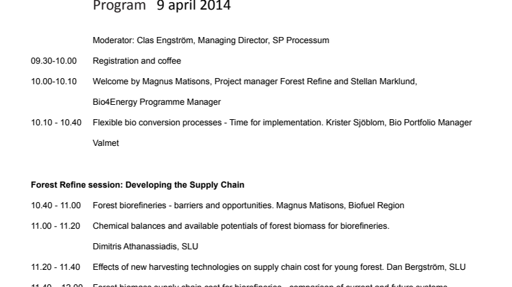 Nya produkter från skogen - Seminarium 9 april med Forest Refine och Bio4Energy