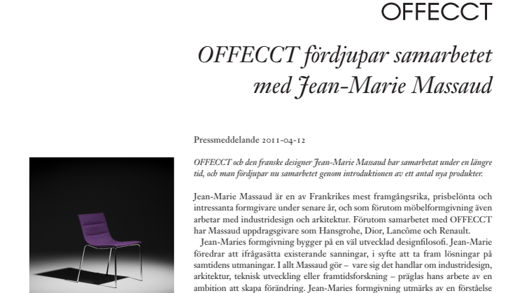 OFFECCT fördjupar samarbetet med Jean-Marie Massaud