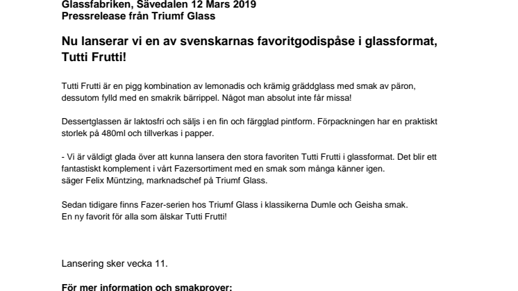 Nu lanserar vi en av svenskarnas favoritgodispåse i glassformat, Tutti Frutti!