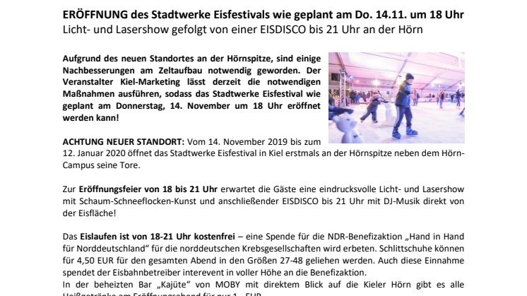 EILMELDUNG an alle tagesaktuellen Medien: Eröffnung des Stadtwerke Eisfestivals am 14. November um 18 Uhr 