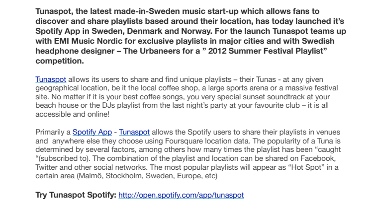 Tunaspot launches "Spotify App of the Week" on august the 29th
