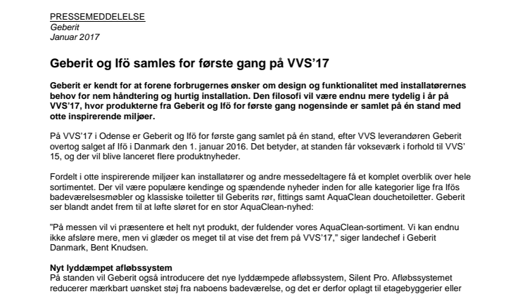 Geberit og Ifö samles for første gang på VVS’17