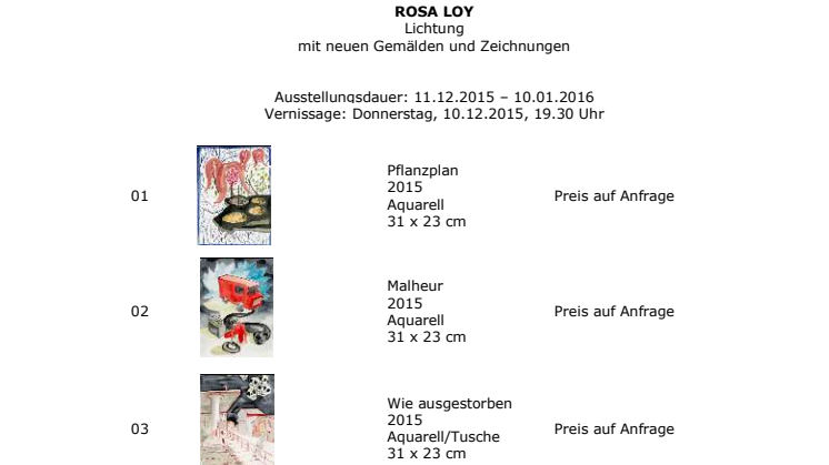 Ausstellungsliste Rosa Loy "Lichtung"
