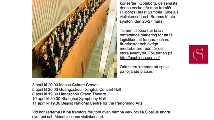 Göteborgs Symfoniker turnerar i Kina 