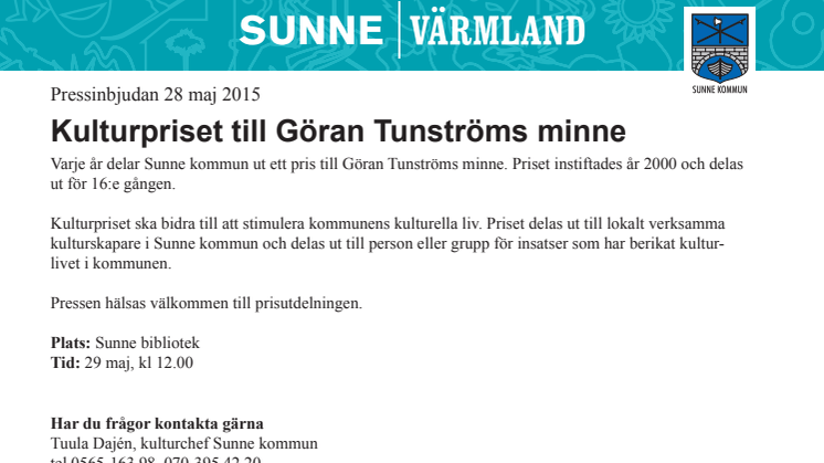 Kulturpriset till Göran Tunströms minne