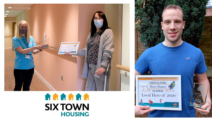 Award winners Dean Hamer, and Clara Laight, receiving hers from community development worker Debbie Standring.