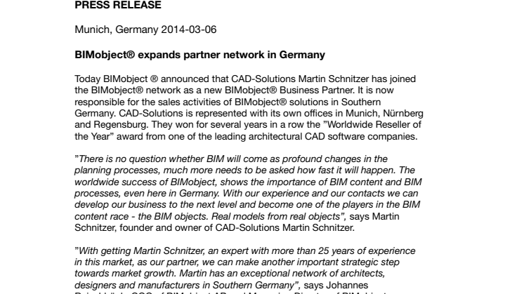 BIMobject® expands partner network in Germany