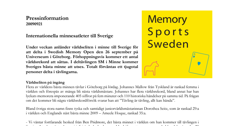 Internationella minnesatleter till Sverige