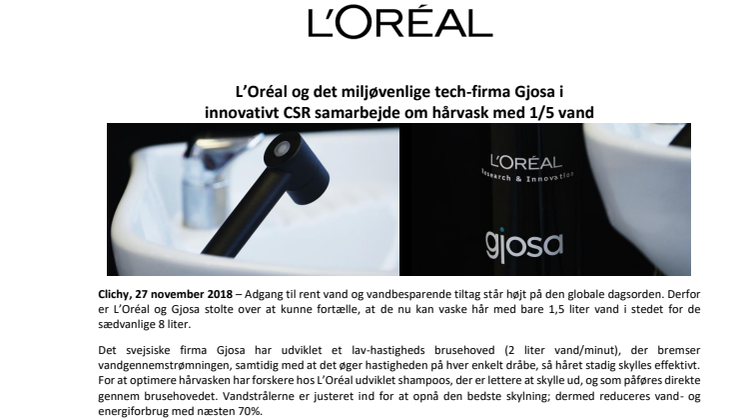 Med ny teknologi fra L'Oréal og Gjosa vaskes håret med 1,5 liter vand