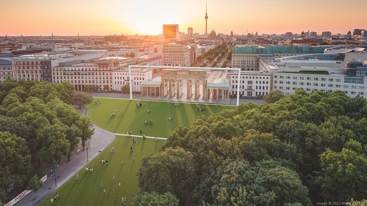 Brandenburger Tor og plassen rundt blir gjort om til en massive "Fanzone" med plass til 200 000. FOTO: Kulturprojekte Berlin GmbH
