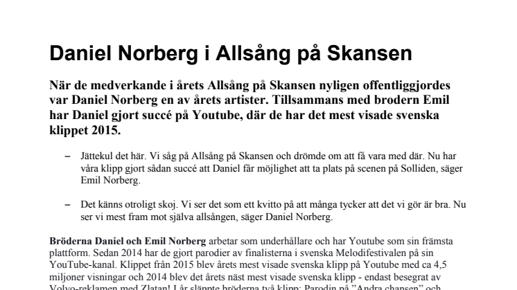 ​Daniel Norberg i Allsång på Skansen
