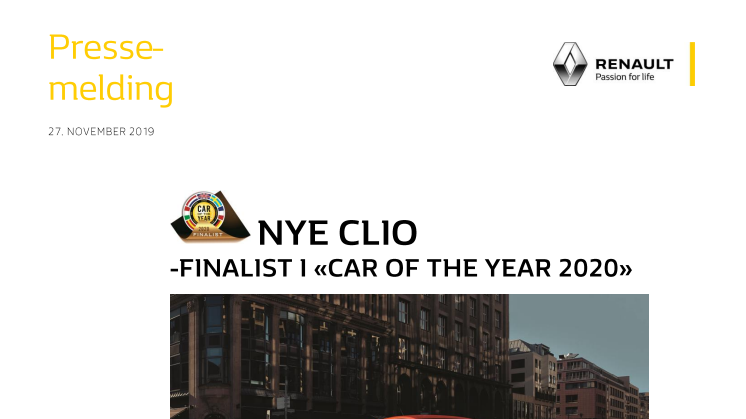 NYE CLIO - FINALIST I CAR OF THE YEAR 2020