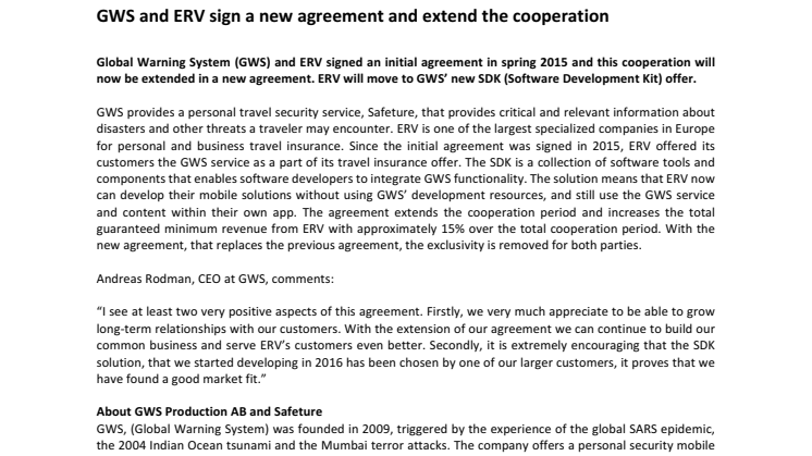  GWS and ERV sign a new agreement and extend the cooperation