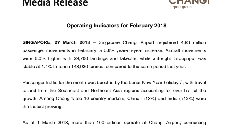 Operating Indicators for February 2018