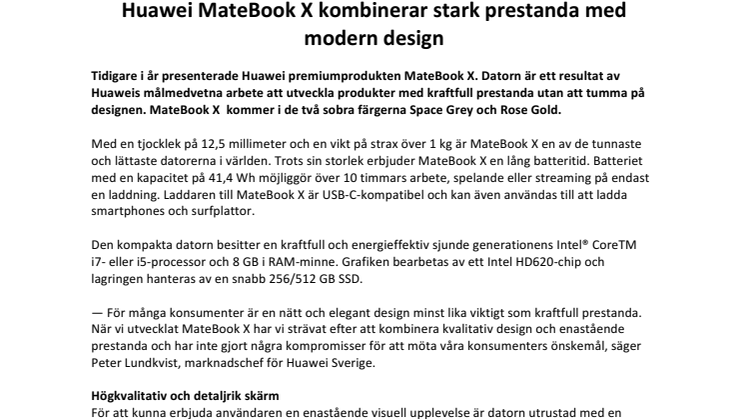 Huawei MateBook X kombinerar stark prestanda med modern design
