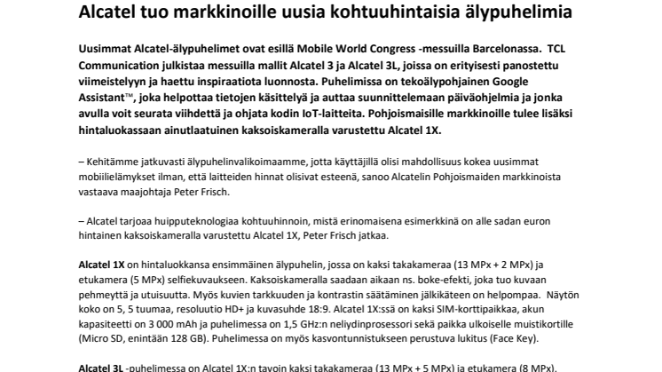 Alcatel tuo markkinoille uusia kohtuuhintaisia älypuhelimia