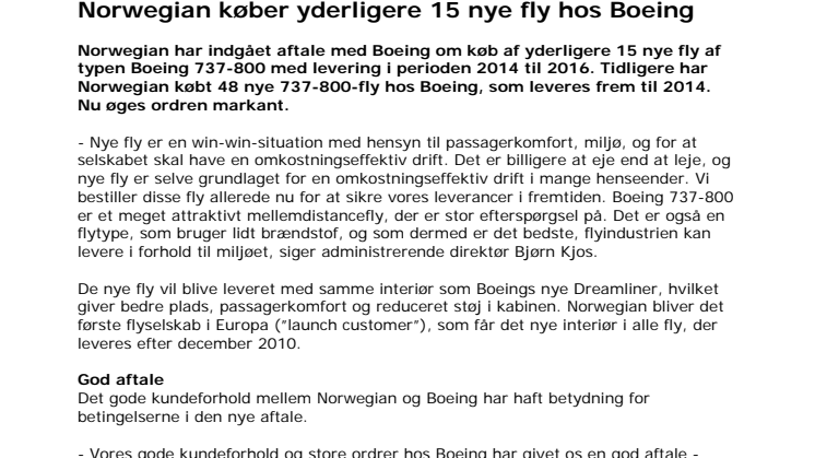 Norwegian køber yderligere 15 nye fly hos Boeing