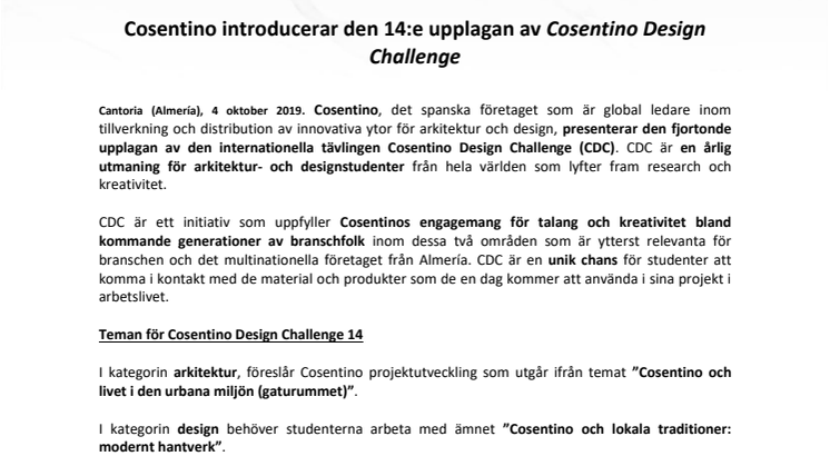  Cosentino introducerar den 14:e upplagan av Cosentino Design Challenge 