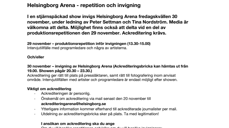 Helsingborg Arena - repetition och invigning