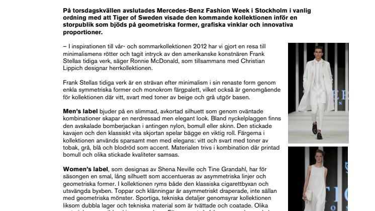 Geometrisk minimalism när Tiger of Sweden avslutade Mercedes-Benz Fashion Week