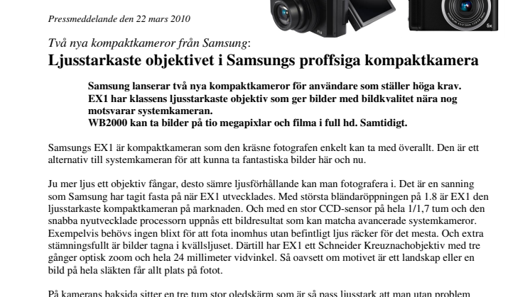 Ljusstarkaste objektivet i Samsungs proffsiga kompaktkamera