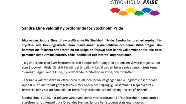 Sandra Ehne vald till ny ordförande för Stockholm Pride