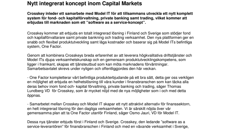 Nytt integrerat koncept inom Capital Markets