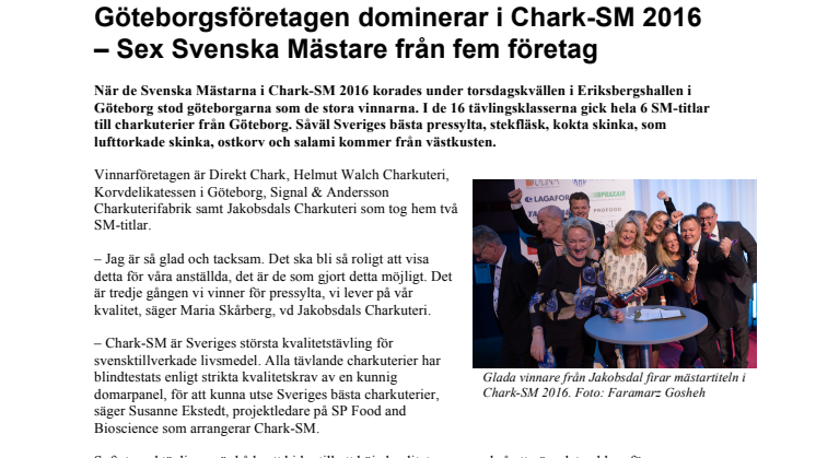 Göteborgsföretagen dominerar i Chark-SM 2016  – Sex Svenska Mästare från fem företag